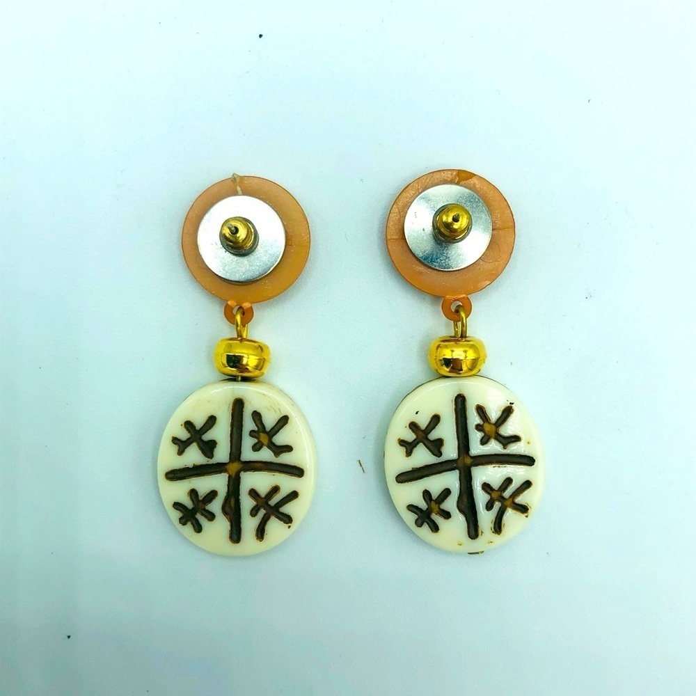 Wood and Bead Drop Earrings - Picture 2 of 4
